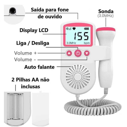 Monitor Fetal Doppler Portátil com Gel + Pilhas Grátis - Pequeno Tesouro