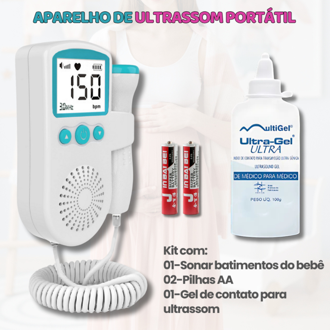 Monitor Fetal Doppler Portátil com Gel + Pilhas Grátis - Pequeno Tesouro