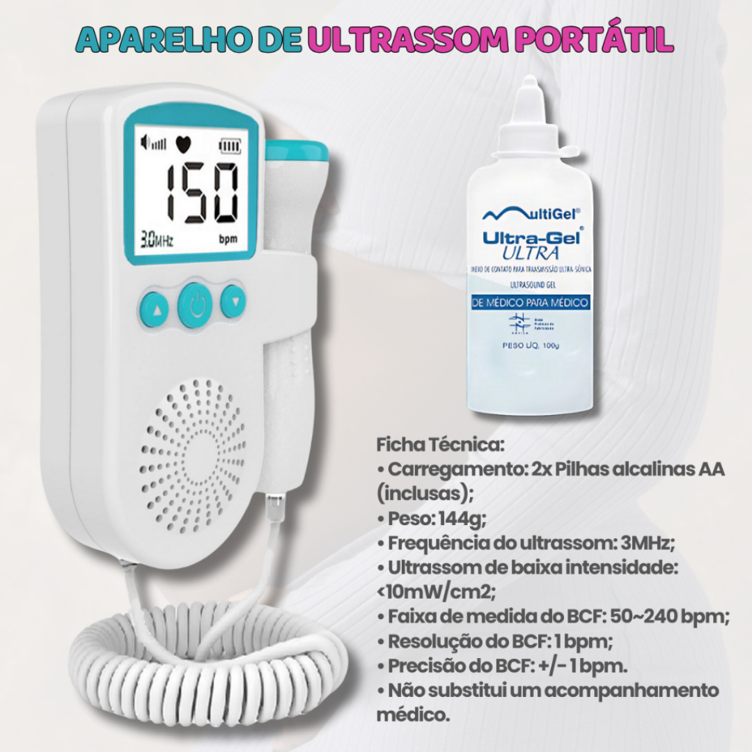 Monitor Fetal Doppler Portátil com Gel + Pilhas Grátis - Pequeno Tesouro