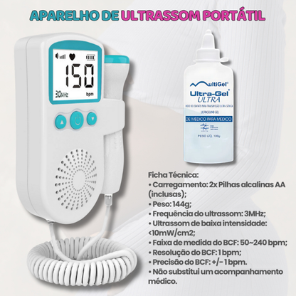 Monitor Fetal Doppler Portátil com Gel + Pilhas Grátis - Pequeno Tesouro