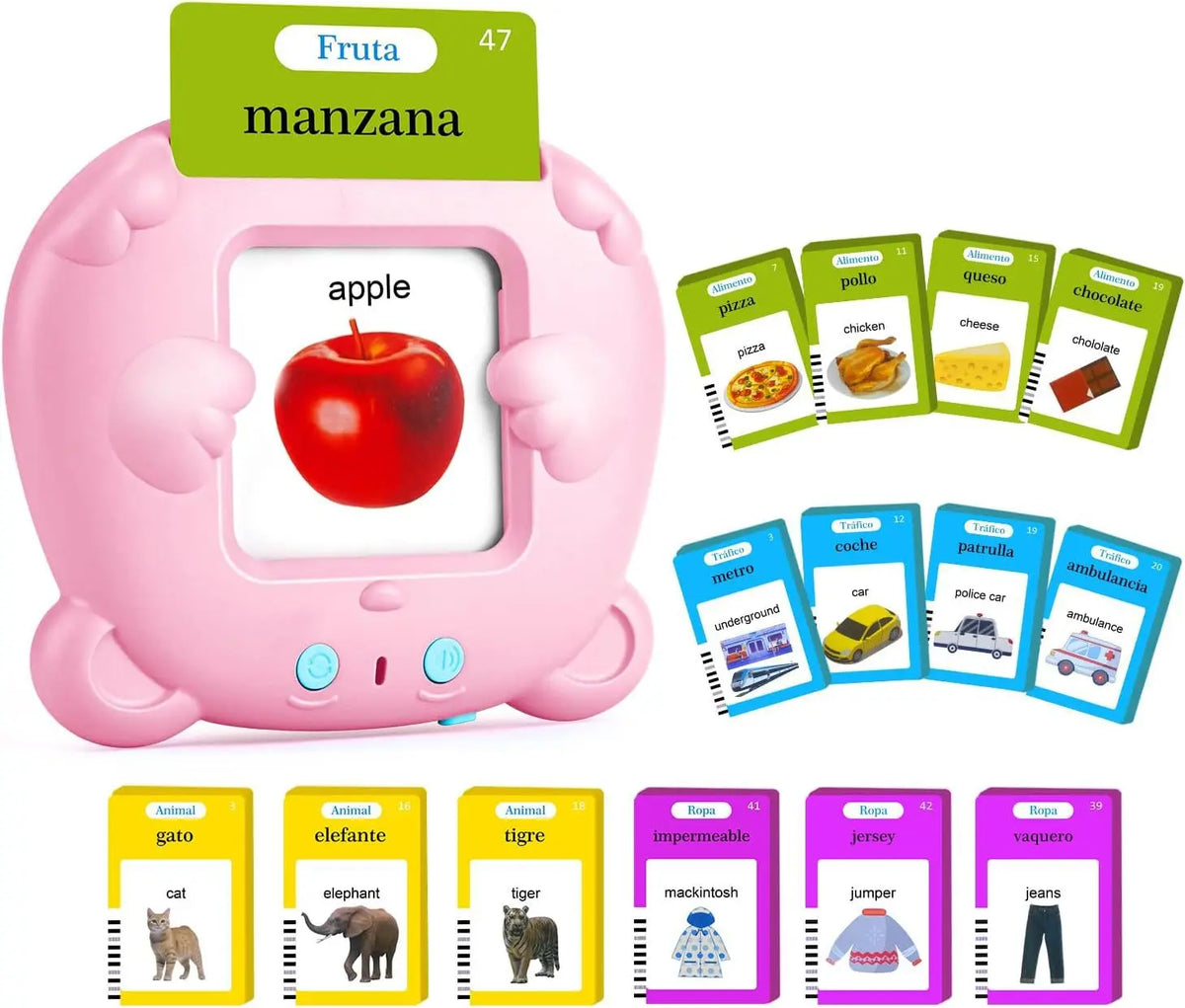 Spanish & English Bilingual Flash Card Reader Insert Type Word Learning Machine Children Early Educational Tool Birthday Gift