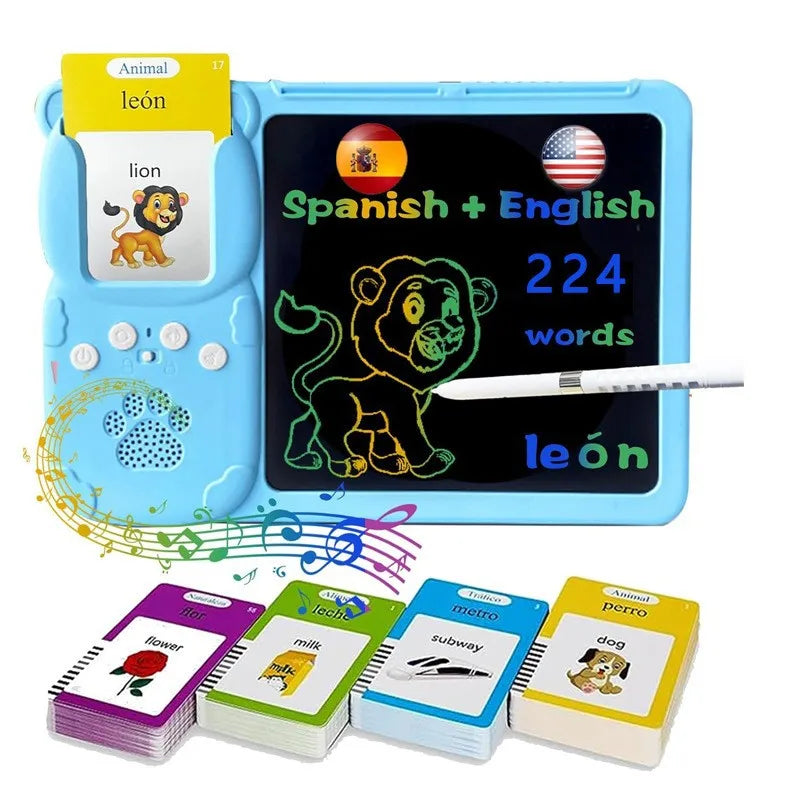 Spanish & English Bilingual Flash Card Reader Insert Type Word Learning Machine Children Early Educational Tool Birthday Gift