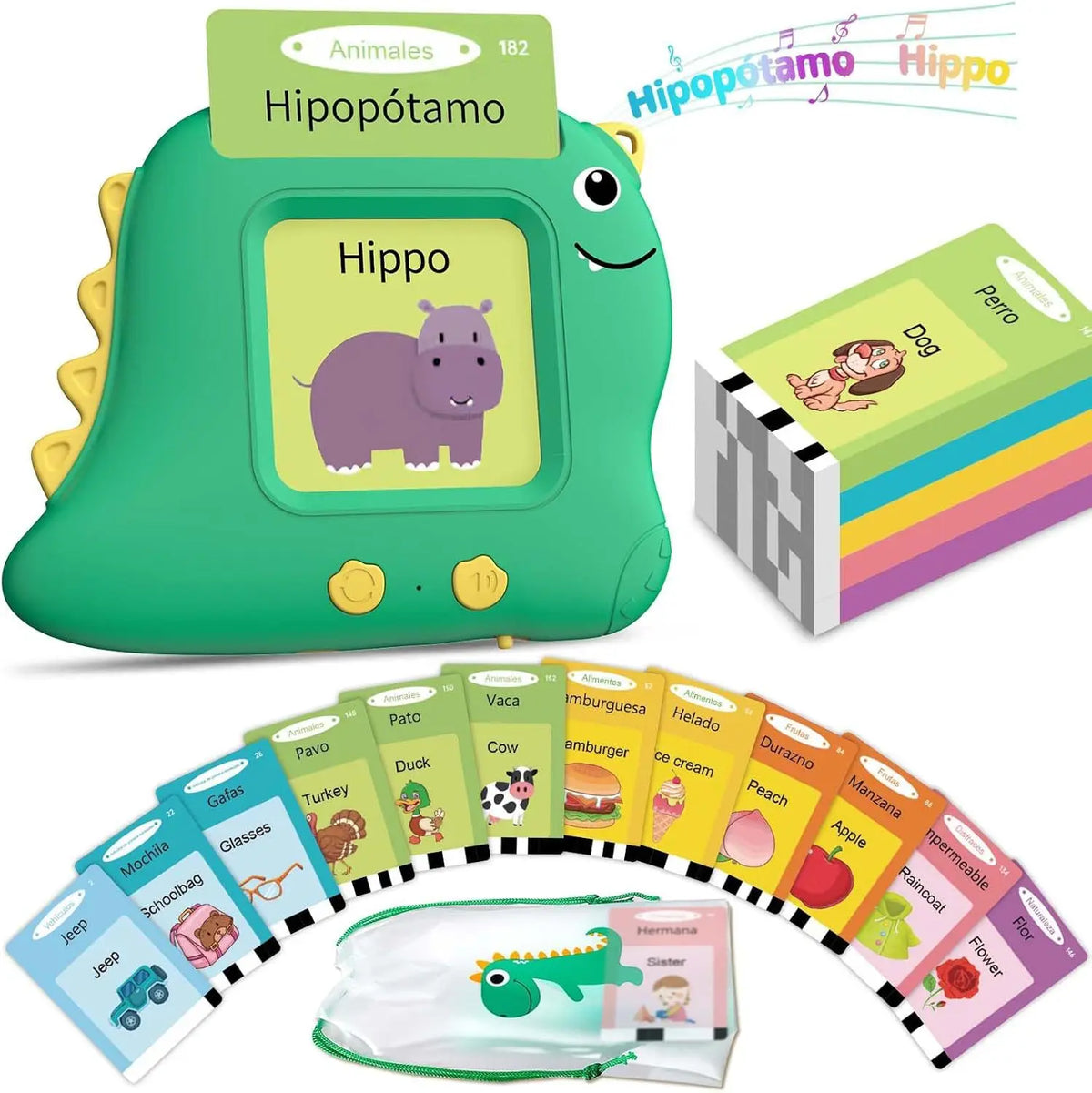 Spanish & English Bilingual Flash Card Reader Insert Type Word Learning Machine Children Early Educational Tool Birthday Gift