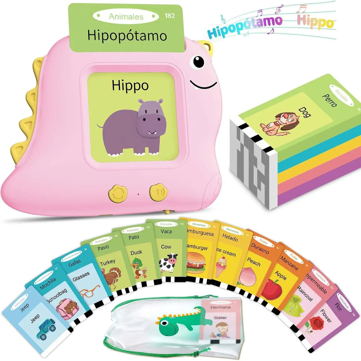 Spanish & English Bilingual Flash Card Reader Insert Type Word Learning Machine Children Early Educational Tool Birthday Gift