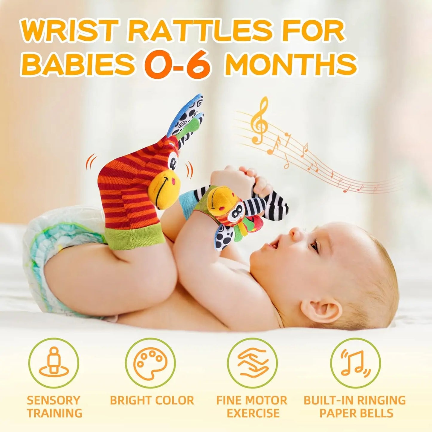 Kit Sensorial Baby Pequeno Tesouro – 2 Meias + 2 Pulseiras para Bebê