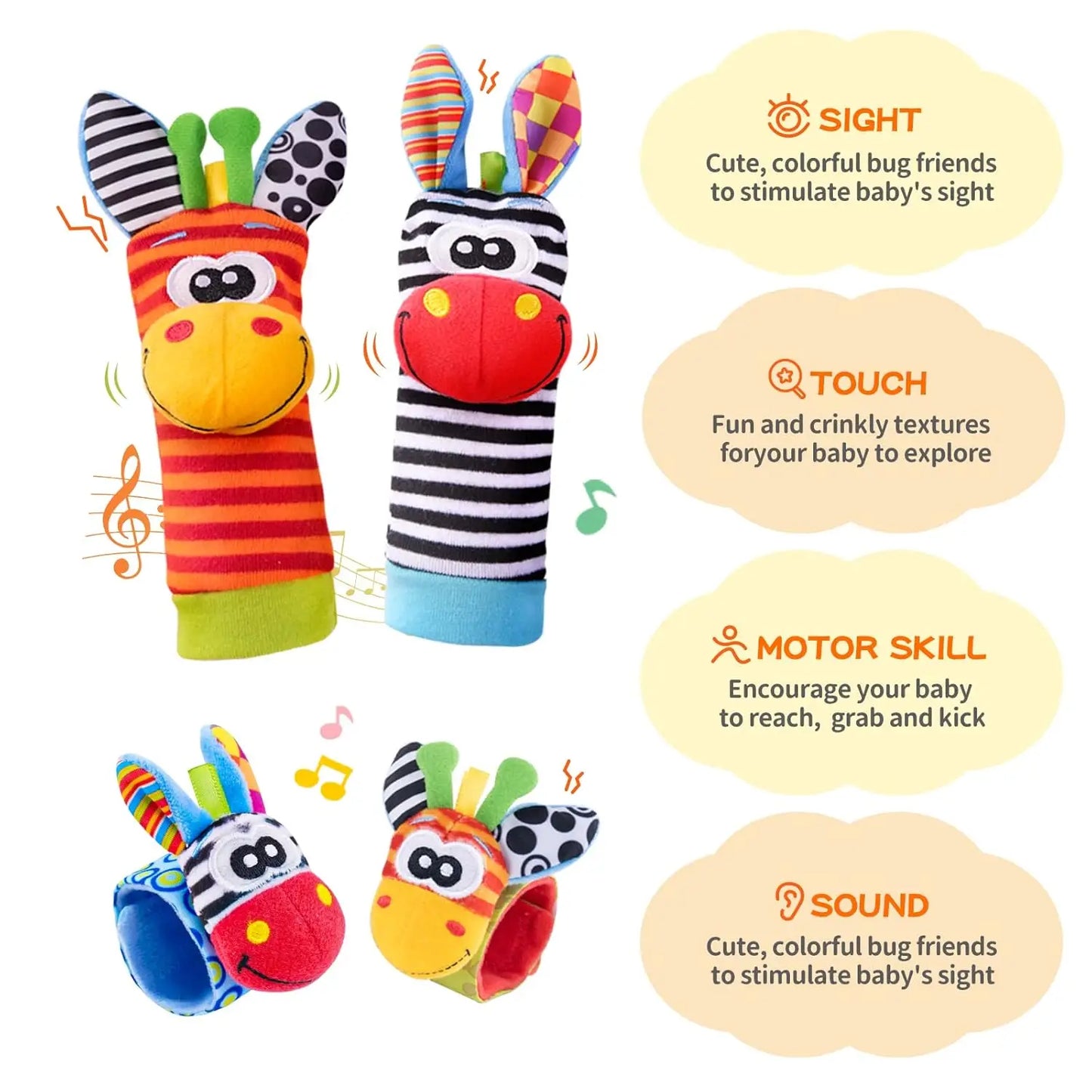 Kit Sensorial Baby Pequeno Tesouro – 2 Meias + 2 Pulseiras para Bebê