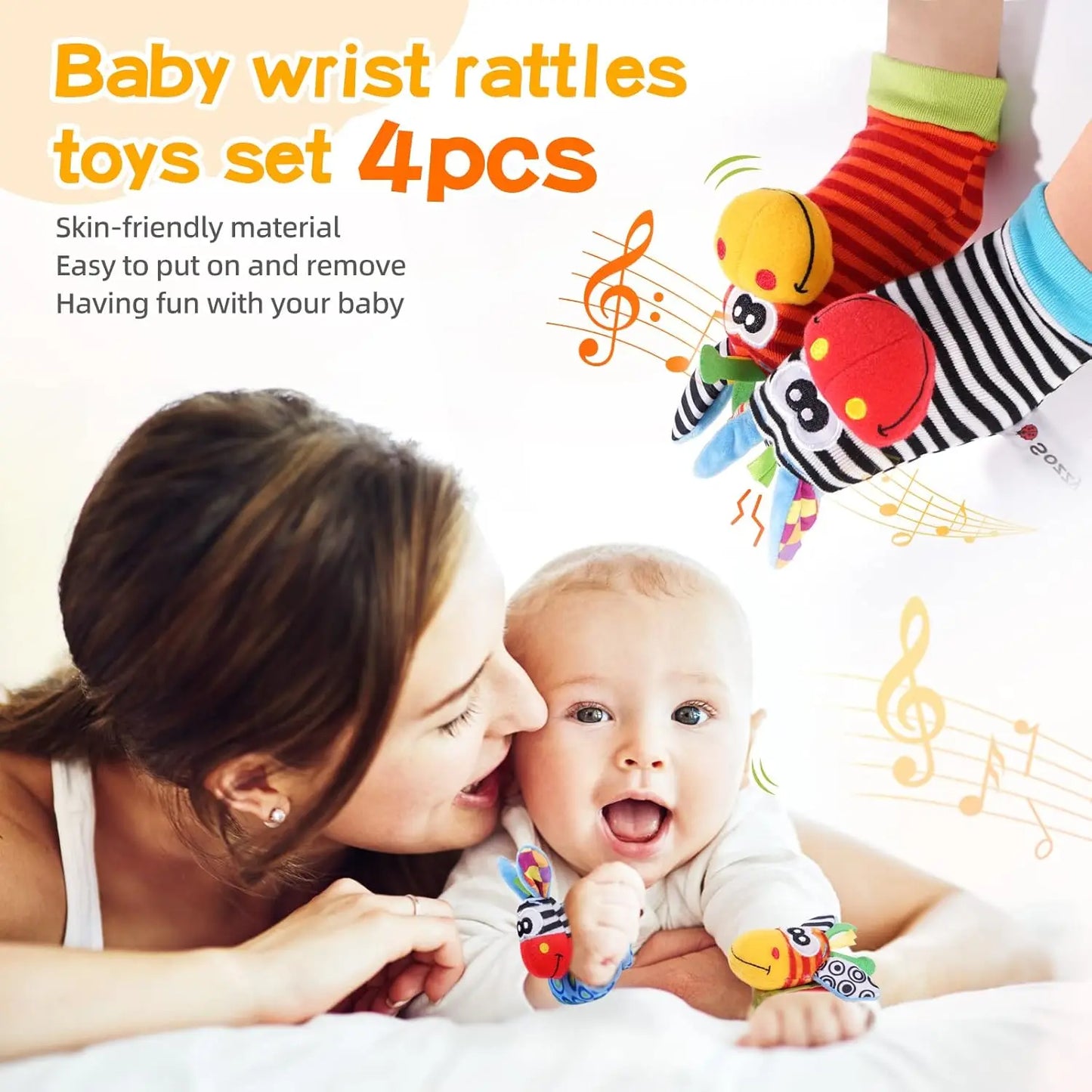 Kit Sensorial Baby Pequeno Tesouro – 2 Meias + 2 Pulseiras para Bebê