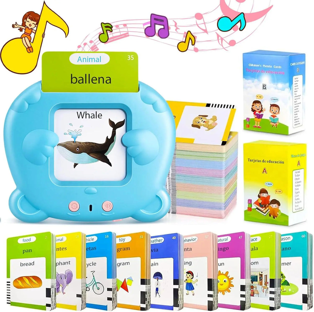 Spanish & English Bilingual Flash Card Reader Insert Type Word Learning Machine Children Early Educational Tool Birthday Gift